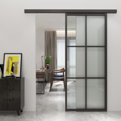 Clear glass sliding door with pelmet and softclose