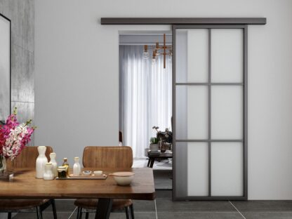 Half open frosted glass sliding door with softclose