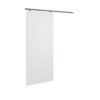 The ECLISSE Wall Mounted Sliding Door Kit-2m Track-Paris 1 features a plain white sliding door installed on a black horizontal track, perfect for use as an ECLISSE Pocket Door and shown against a white background.
