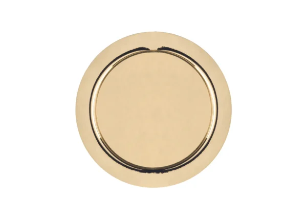 AURA Round Flush Pull Handle Set for Sliding Pocket Doors: gold-coloured, metal, smooth surface, slightly raised inner edge—shown from above on a white background; perfect as an ECLISSE Pocket Door accessory.