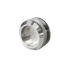 The ECLISSE Pocket Door System - Classic Double Plain Satin 8mm Glass Stainless Steel Round Handle features a sleek cylindrical design with a black band, ideal for pocket or sliding doors, shown here against a white background.