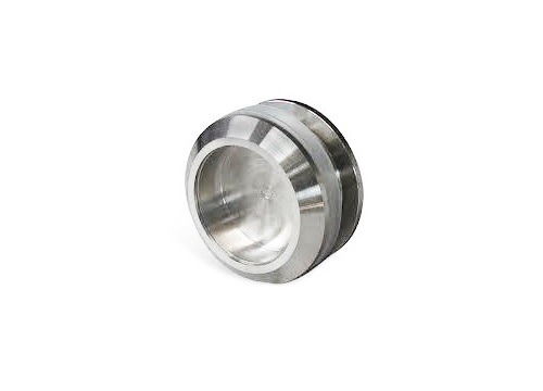 The ECLISSE Pocket Door System - Classic Double Plain Satin 8mm Glass Stainless Steel Round Handle features a sleek cylindrical design with a black band, ideal for pocket or sliding doors, shown here against a white background.