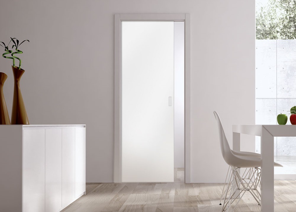 ECLISSE Pocket Door System – Classic Single Glass Plain Satin 8mm