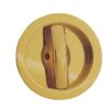 A close-up of the ECLISSE Sliding Door Bathroom Lock - Round shows its gold-coloured, polished thumbturn centred on a circular base—perfect for pocket door systems, set against a white background.