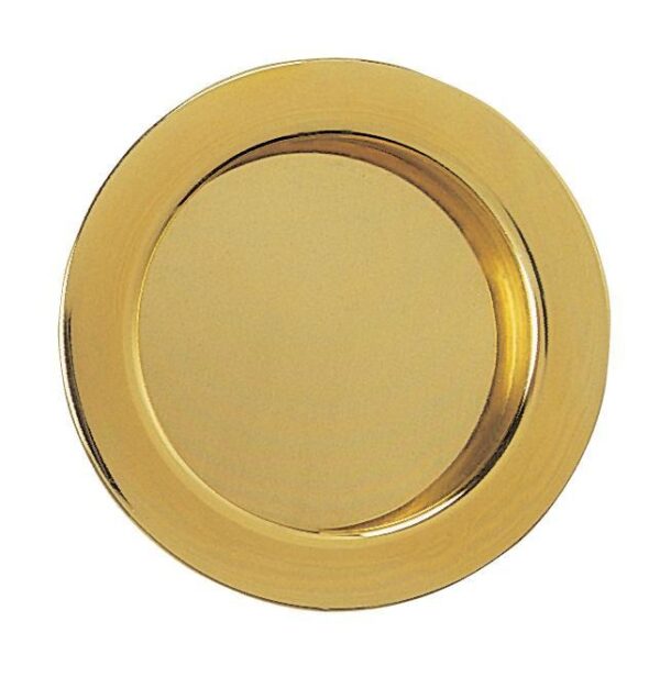 Photographed from above against a white background, the Flush Pull Round Handle - Dia 57mm features a plain, shiny gold finish and a slightly raised rim, with a smooth surface as seamless as modern sliding doors.