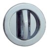 A close-up of the ECLISSE Sliding Door Bathroom Lock - Round, a metallic chrome lock with a central rotating handle, designed for sliding doors, shown against a white background.