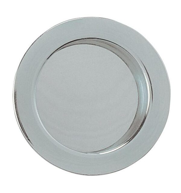 A Flush Pull Round Handle (Dia 57mm) with a smooth, silver finish and slightly raised rim is shown from above against a white background, resembling sleek fittings used for pocket and sliding doors.