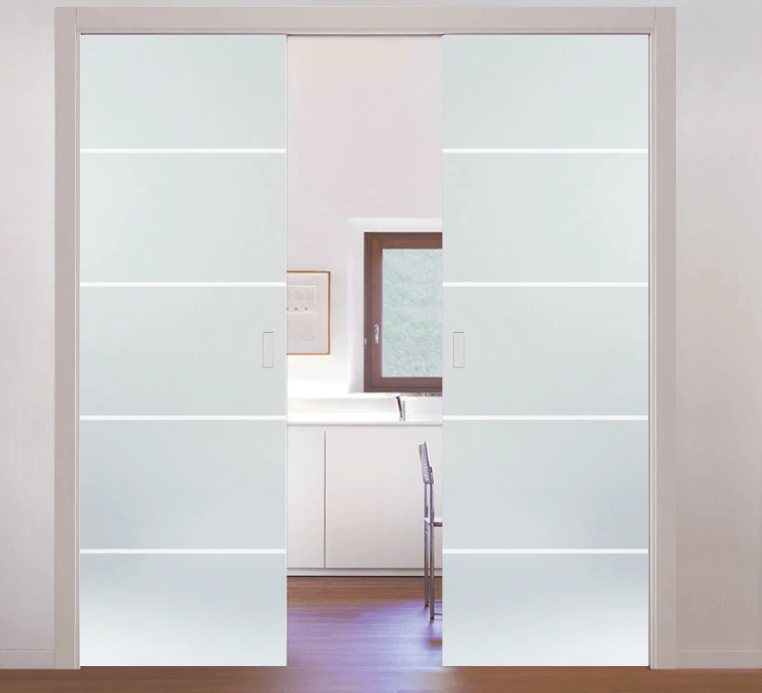 ECLISSE Pocket Door System – Classic Patterned Double Glass