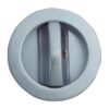 A close-up of the ECLISSE Sliding Door Bathroom Lock - Round shows its brushed metallic thumbturn, centred within a circular plate and designed specifically for ECLISSE pocket doors.