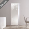 Modern interior with an ECLISSE Syntesis® 10mm Flush Glass Pocket Door System (patterned, “No Architrave”), partially open between a minimalist white dining room and another bright space.