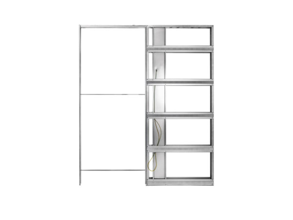 The ECLISSE Pocket Door System - Classic Single Wiring-Ready is a metal wall frame with multiple horizontal and vertical sections, a built-in wiring conduit, and is shown isolated on a white background.