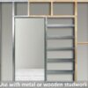 The ECLISSE Pocket Door System - Classic Single Glass Plain Satin 8mm installs in walls with metal or timber studwork, making it ideal for pocket door applications.