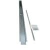 The ECLISSE Self Closing System for Pocket Doors includes two long metal slides, a metal rod, and a small bag of screws—perfectly arranged on a white background for pocket door installation.