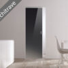 A modern space with light wood floors, white walls, and a sleek dining set features the ECLISSE Syntesis® Flush (No Architrave) 10mm Glass Pocket Door System Coloured. Diagonal banner: No Architrave—perfect for showcasing elegant Sliding Doors.