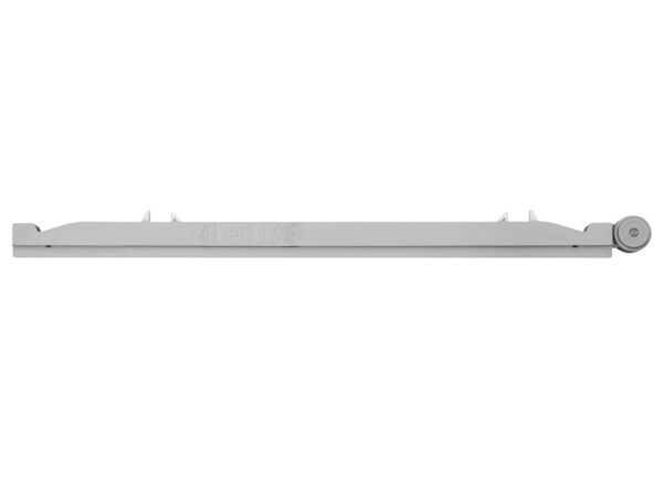 The ECLISSE BIAS® DS Bi-directional Soft-Close is a long, flat grey metal bar with a circular knob and small top protrusions for ECLISSE sliding doors, shown against a white background.