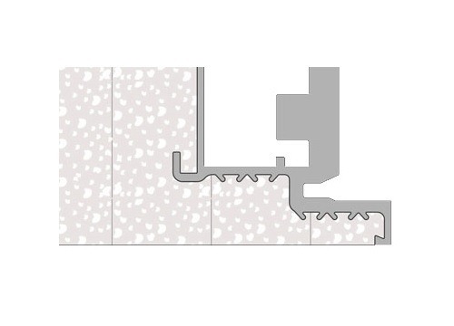 Cross-section diagram shows a metal joint set between terrazzo layers, similar to how the ECLISSE Door system - Syntesis® Hinged Single With Door creates seamless separations, illustrating support and separation of terrazzo slabs.
