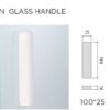 A satin glass handle is fitted vertically on the Eclisse Pocket Door System - CLASSIC SINGLE PLAIN GLASS SATIN 8mm 826x2040mm. The diagram shows the handle's dimensions: 100 mm long, 25 mm wide, and 10 mm thick.