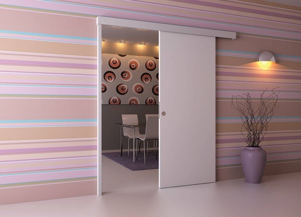 ECLISSE Wall Mounted Sliding Door Kit, Pelmet and Door Post-2m Track-Paris 3