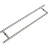 The Eclisse Pull Bar Handle - Back to Back features stainless steel parallel bars joined by horizontal rods and black mounting fittings, designed for use on timber and glass sliding doors.