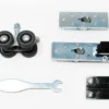 Cavity Sliders Carriage Packs displayed on a white surface, featuring rollers, mounting plates, a spanner, brackets, and fixings.