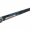 A close-up of a Cavity Sliders SofStop (Single & Double Action) black linear rail with two grey wheels on one end and an ATTENTION! warning label, appearing as a component for a sliding door or drawer system.