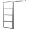 The Cavity Slider Pocket Door Frame Kit, shown unpainted against a white background, features rectangular openings and installs inside a wall to let your sliding door glide smoothly into the wall cavity.