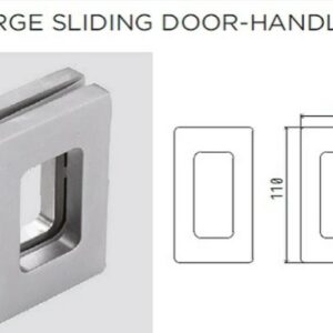 Glass Door Handle - Large Pull Handle (V-511) shown from an angle alongside a technical drawing. The handle measures 110 mm in height and 60 mm in width, featuring a hollow centre for grip.